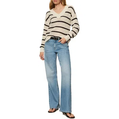 Sanctuary Stripe Open Stitch V-neck Sweater In Neutral