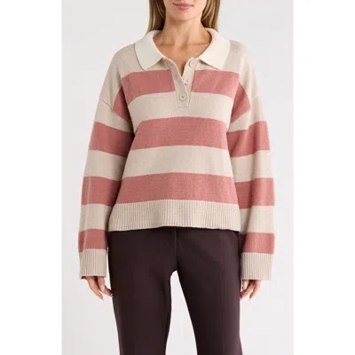Sanctuary Stripe Rugby Polo Sweater In Pink