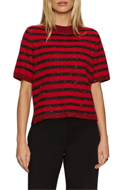 Sanctuary Short Sleeve Shine Sweater In Cherry Lacquer In Red