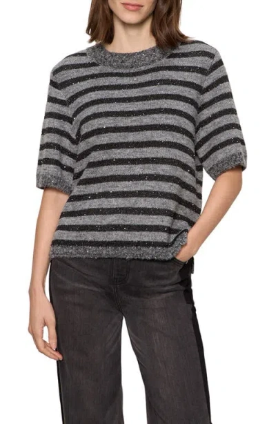 Sanctuary Stripe Short Sleeve Sweater In Gray