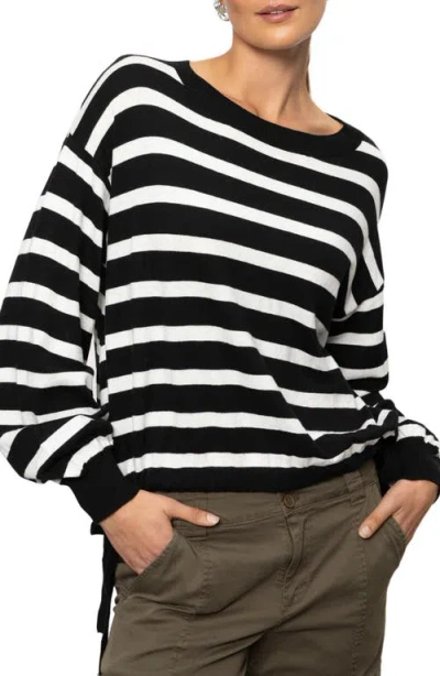 Sanctuary Stripe Side Tie Cotton Blend Sweater In Black,chalk Stripe