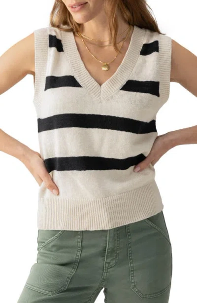 Sanctuary Stripe Sleeveless Cotton Sweater In Eco Nat.,black Stripe