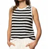 Sanctuary Striped Crochet Shell Sweater In Chalk Black Stripe