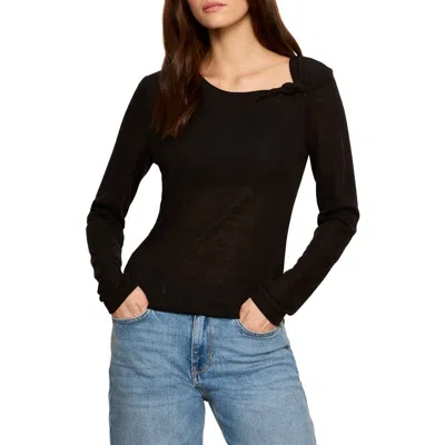 Sanctuary Suki Twist Detail Long Sleeve Rib Top In Black