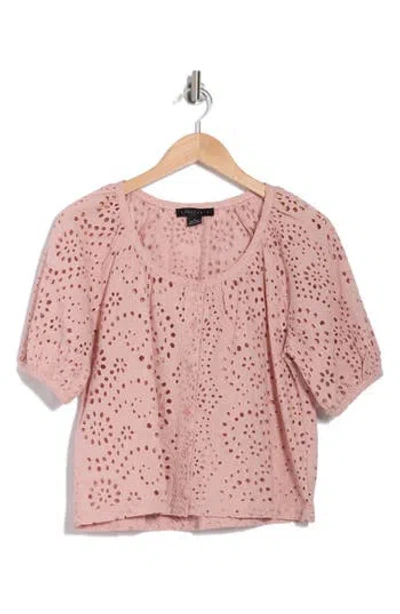 Sanctuary Sunday Brunch Eyelet Cotton Top In Rose Clay