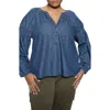 Sanctuary Sundays Best Smocked Sleeve Denim Top In Blue