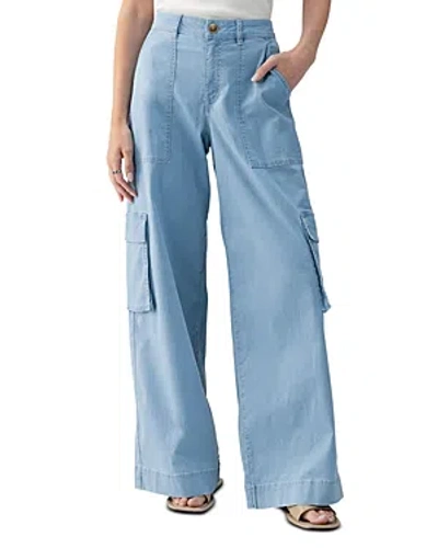 Sanctuary Sunset Wide Leg Chambray Cargo Pants In Pale Blue