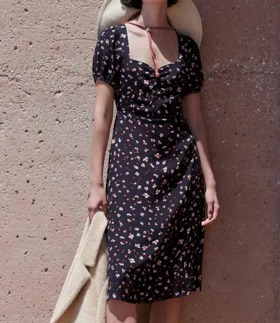 Sanctuary Sweetheart Neckline Midi Dress In Dark Oak Floral In Black
