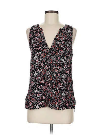 Pre-owned Sanctuary Tank Top Black Floral Pattern Plunge Neckline Tops
