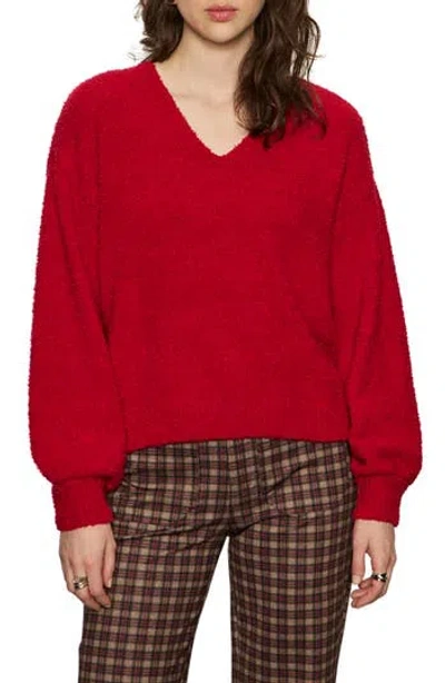 Sanctuary Teddy Fleece V-neck Sweater In Red