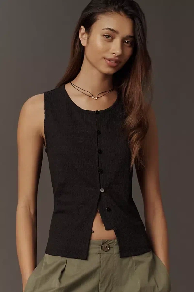 Sanctuary Textured Button Front Vest Top In Black