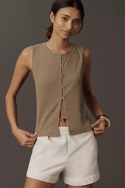 Sanctuary Textured Button Front Vest Top In Green
