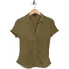 Sanctuary Easy Go Ruched Button-up Shirt In Field Green