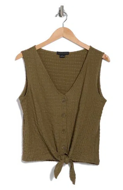 Sanctuary Textured Front Tie Tank In Filed Green