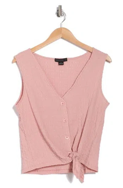 Sanctuary Textured Front Tie Tank In Rose Clay