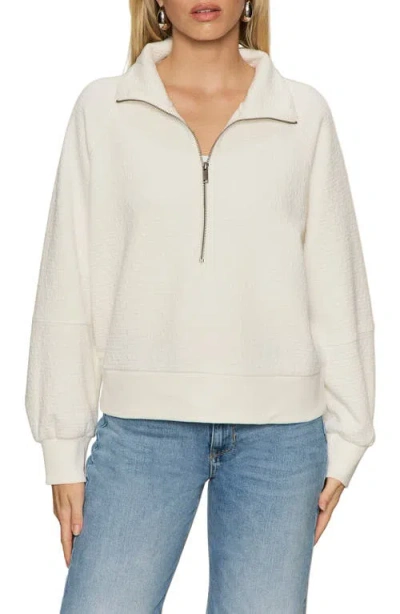 Sanctuary Textured Half-zip Sweatshirt In White