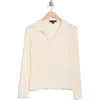 Sanctuary Textured Long Sleeve Polo In Dusk White