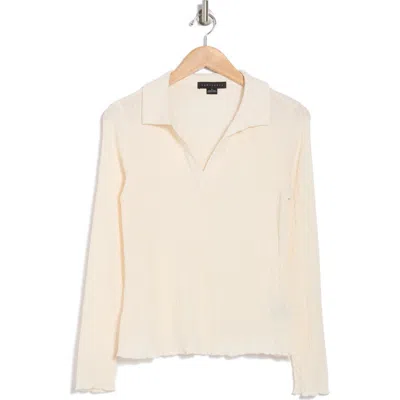 Sanctuary Textured Long Sleeve Polo In Dusk White