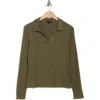 Sanctuary Textured Long Sleeve Polo In Willow