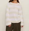 Sanctuary Textured Raglan Crew Sweater In White Light Oat Stripe In Multi