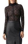 SANCTUARY SANCTUARY TEXTURED SEMISHEER STRETCH LACE MOCK NECK MESH TOP