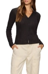 Sanctuary Textured Stripe Cotton Blend Knit Button-up Shirt In Black