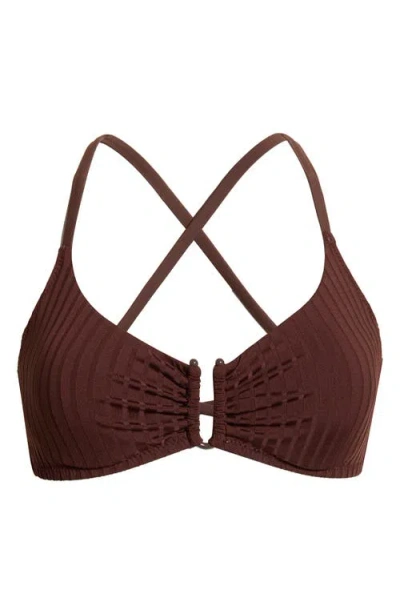 Sanctuary Textured Stripe U-bar Bikini Top In Brown