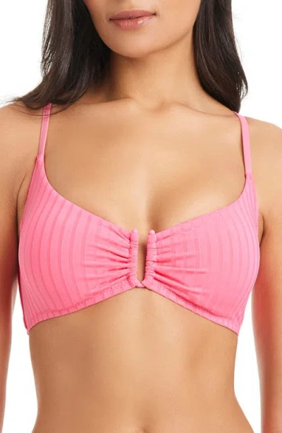 Sanctuary Textured Stripe U-bar Bikini Top In Pink