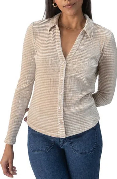 Sanctuary Textured Velvet Button-up Shirt In Frosted Almond