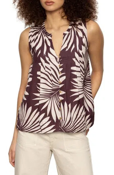 Sanctuary The Harmony Palm Pintuck Pleat Linen Blend Tank In Purple