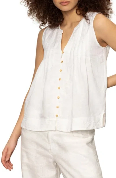 Sanctuary The Harmony Pintuck Pleat Linen Blend Tank In White