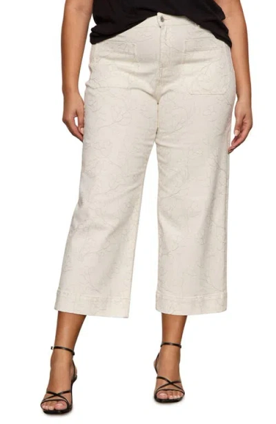 Sanctuary The Marine Embroidered Crop Wide Leg Jeans In Neutral