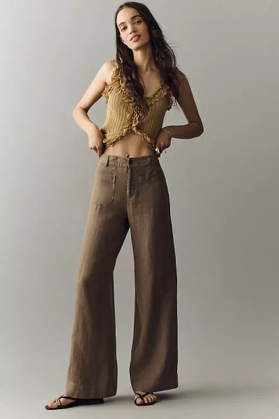 Sanctuary The Marine Linen High Rise Wide Leg Pants In Brown