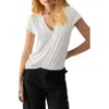 Sanctuary The New Girl Split Neck Cotton T-shirt In Chalk