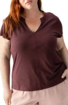 Sanctuary The New Girl Split Neck Cotton T-shirt In Dark Cherry