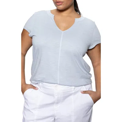 Sanctuary The New Girl Split Neck Cotton T-shirt In Sky Blue