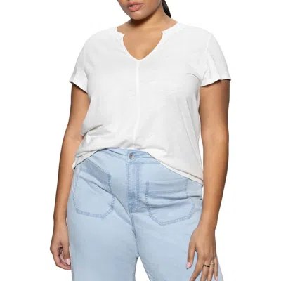 Sanctuary The New Girl Split Neck Cotton T-shirt In White