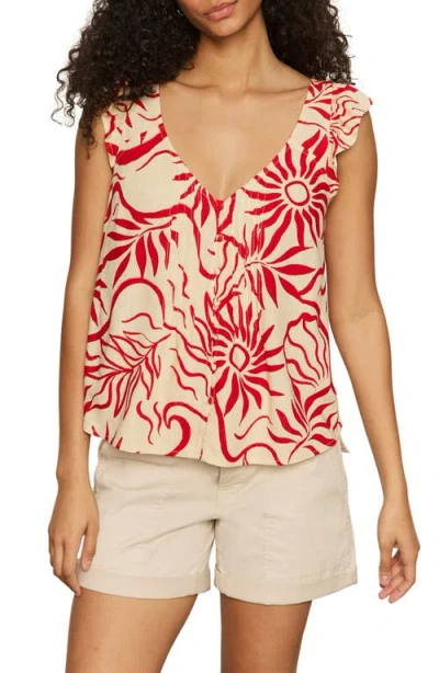 Sanctuary The Time Off Flutter Sleeve Button-up Top In Red