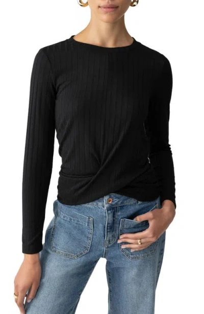 Sanctuary The Twist Front Rib Knit Top In Black