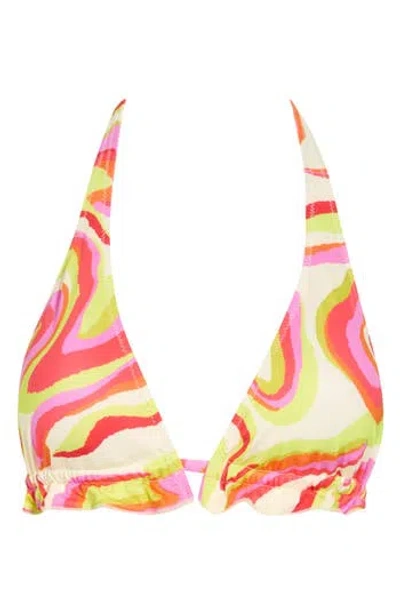 Sanctuary Tie Front Halter Bikini Top In Pink Multi