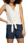 Sanctuary Tie Front Slub Jersey Button-up Tank In White