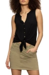 Sanctuary Tie Front Slub Jersey Button-up Tank In Black