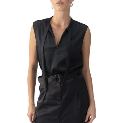 Sanctuary Tie Neck Satin Shell In Black
