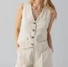 Sanctuary Linen Timeless Button Front Vest In Multi