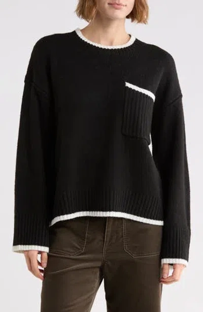 Sanctuary Tipped Pocket Sweater In Black