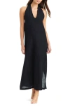 Sanctuary Twist Neck Cotton & Linen Cover-up Dress In Black