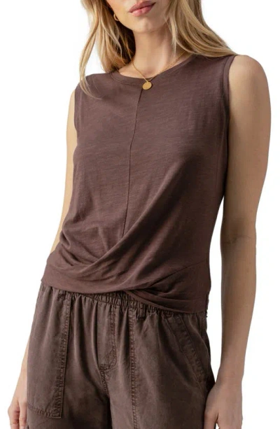 Sanctuary Twisted Cotton Blend Slub Jersey Tank In Brown