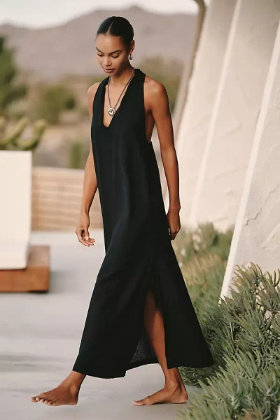 Sanctuary V-neck Twist Cotton Linen Maxi Dress In Black