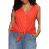 Sanctuary Vacation Textured Tie Front Button-up Tank