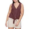 Sanctuary Vacation Textured Tie Front Button-up Tank